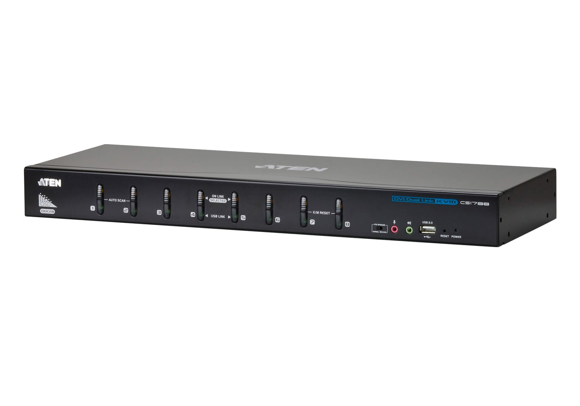 Aten 8 Port USB DVI Dual Link KVM Switch, Video DynaSync, 2.1 Audio, multi-display support by stacking up to four CS1788 units, Mouse and Keyboard emu Aten 8 Port USB DVI Dual Link KVM Switch, Video DynaSync, 2.1 Audio, multi-display support by stacking up to four CS1788 units, Mouse and Keyboard emu